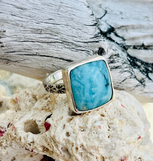 Larimar Stamped Band Ring (size 9)