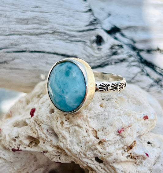 Larimar Stamped Band Ring (size 6.25)