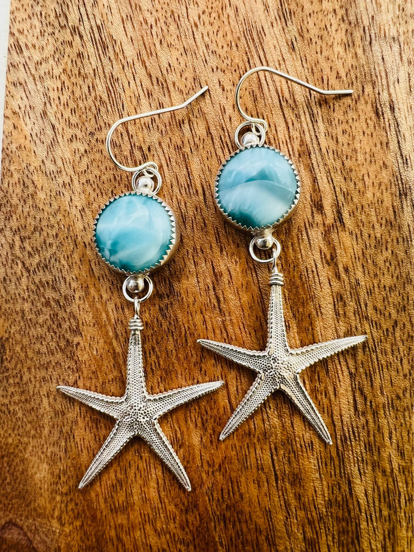 Starfish Larimar Earrings - Kiki Creative Jewelry - Handmade Jewelry from US Virgin Islands, St. John Island 